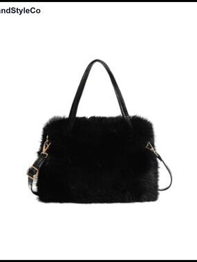 Small Faux Fox Fur Tote Bag Mini Furry Top Handle Plush Crossbody Handbag